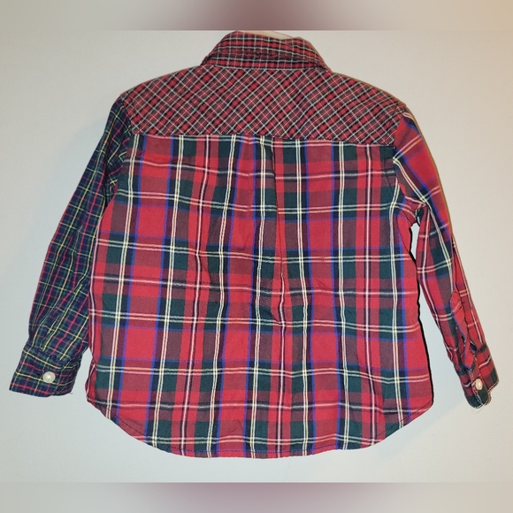 Chaps Ralph Lauren Toddler Boys Red Green Multi Plaid Button Down Cotton Shirt - Picture 2 of 6